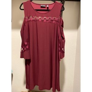 Nina Leonard cold shoulder sheer bell sleeve formal lace dress